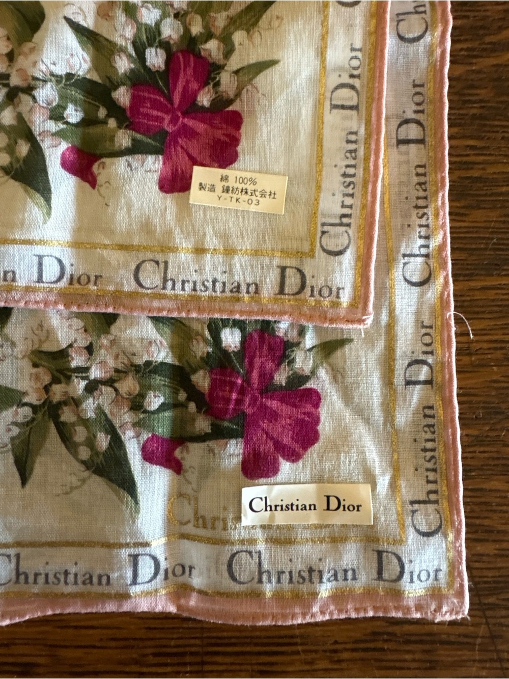 Christian Dior Vintage Cotton NWT Lily of the Valley Handerchief Japan 80s Bride